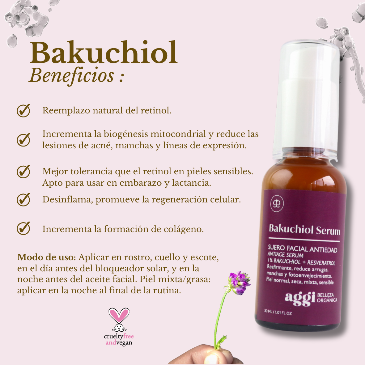 Serum hidratante y reafirmante Bakuchiol + Resveratrol Aggi Beauty